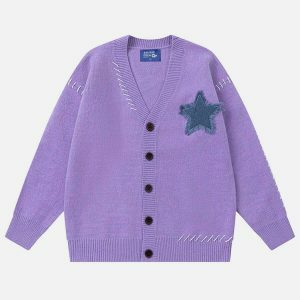 vibrant star applique crochet cardigan 4301