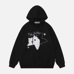 vibrant star cat hoodie edgy embroidery & youthful streetwear 1623