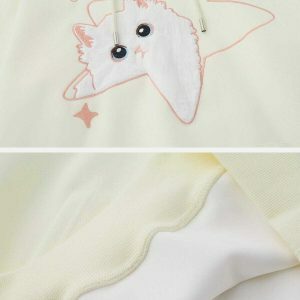 vibrant star cat hoodie edgy embroidery & youthful streetwear 6406