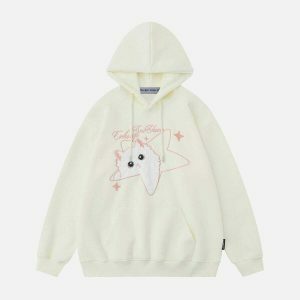 vibrant star cat hoodie edgy embroidery & youthful streetwear 8043