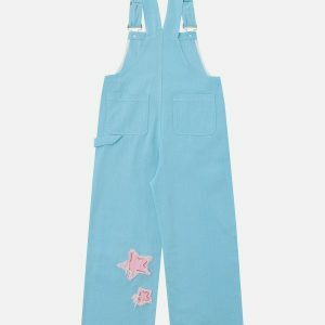 vibrant star embroidered overalls   y2k streetwear 2468