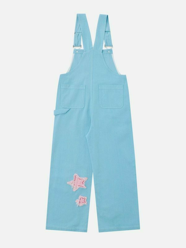 vibrant star embroidered overalls   y2k streetwear 2468