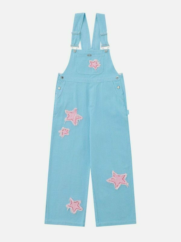 vibrant star embroidered overalls   y2k streetwear 5377