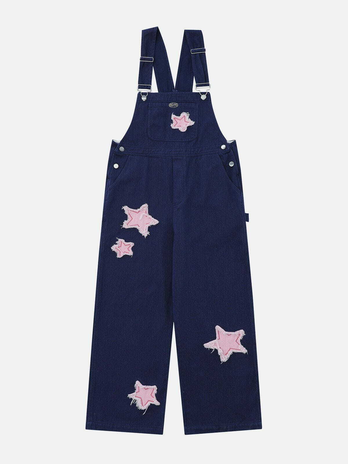 vibrant star embroidered overalls   y2k streetwear 7580
