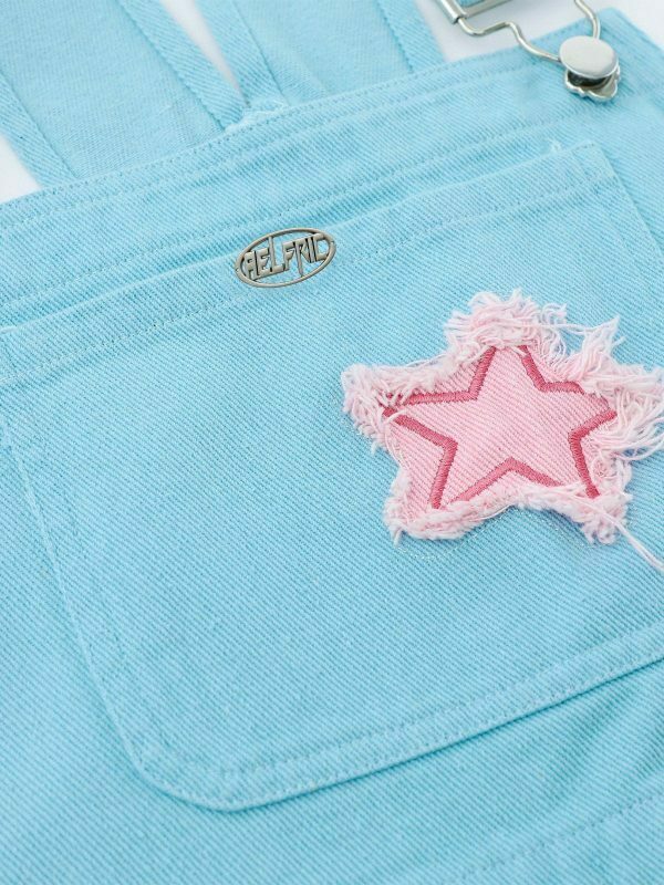 vibrant star embroidered overalls   y2k streetwear 8213