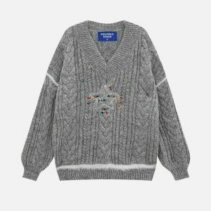 vibrant star embroidery sweater y2k streetwear 8592