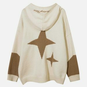 vibrant star patchwork knit hoodie 2556