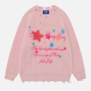 vibrant star pattern sweater edgy & retro streetwear 3894