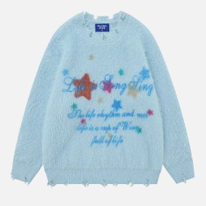 vibrant star pattern sweater edgy & retro streetwear 4391