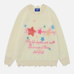 vibrant star pattern sweater edgy & retro streetwear 4584