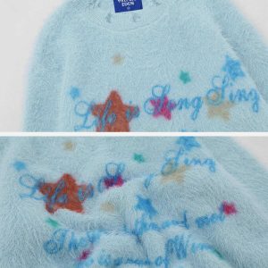 vibrant star pattern sweater edgy & retro streetwear 5810