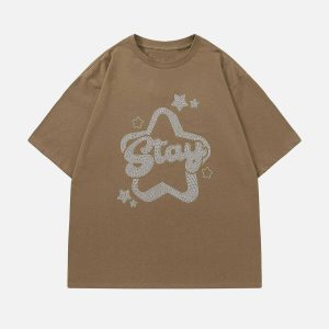 vibrant star print tee solid color & youthful style 6142