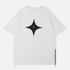 vibrant star zipper tee in solid color   youthful appeal 3951