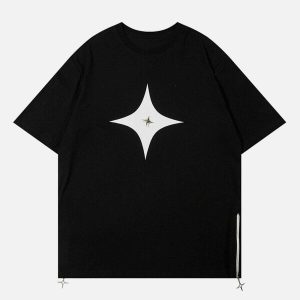 vibrant star zipper tee in solid color   youthful appeal 6513