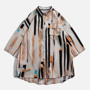 vibrant stripes print shirt youthful & trendy streetwear 3395