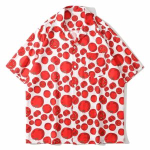 vibrant tomato print shirt short sleeve & youthful style 3296