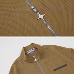 vibrant waffle zipper short sleeve shirt 6975