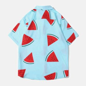vibrant watermelon print shirt short sleeve summer chic 1490