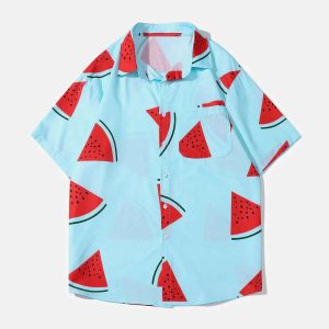 vibrant watermelon print shirt short sleeve summer chic 7402