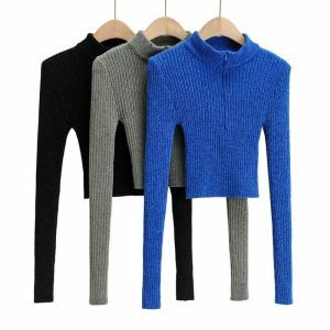 vibrant zipper knit sweater urban streetwear 3113