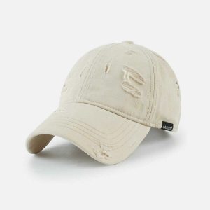 vintage inspired baseball cap with edgy hole detail 4838