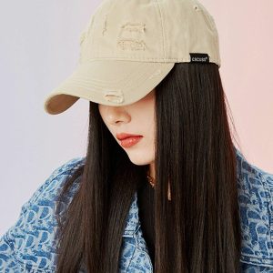 vintage inspired baseball cap with edgy hole detail 7091