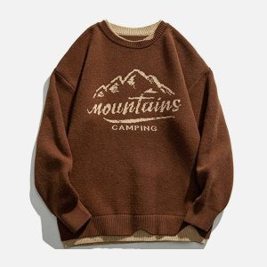 vintage inspired dual mountain knit sweater   chic & unique 8807