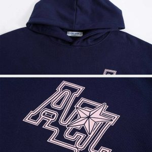 vintage 'ael' print hoodie   chic urban streetwear essential 2405