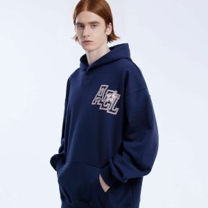 vintage 'ael' print hoodie   chic urban streetwear essential 3887