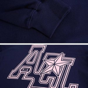 vintage 'ael' print hoodie   chic urban streetwear essential 4709