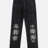 vintage bat embroidered jeans distressed & edgy look 8757