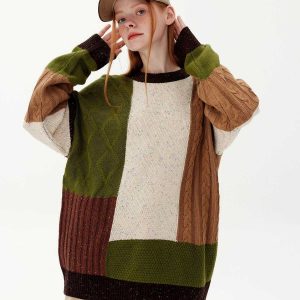 vintage color block sweater chic & youthful streetwear 3362