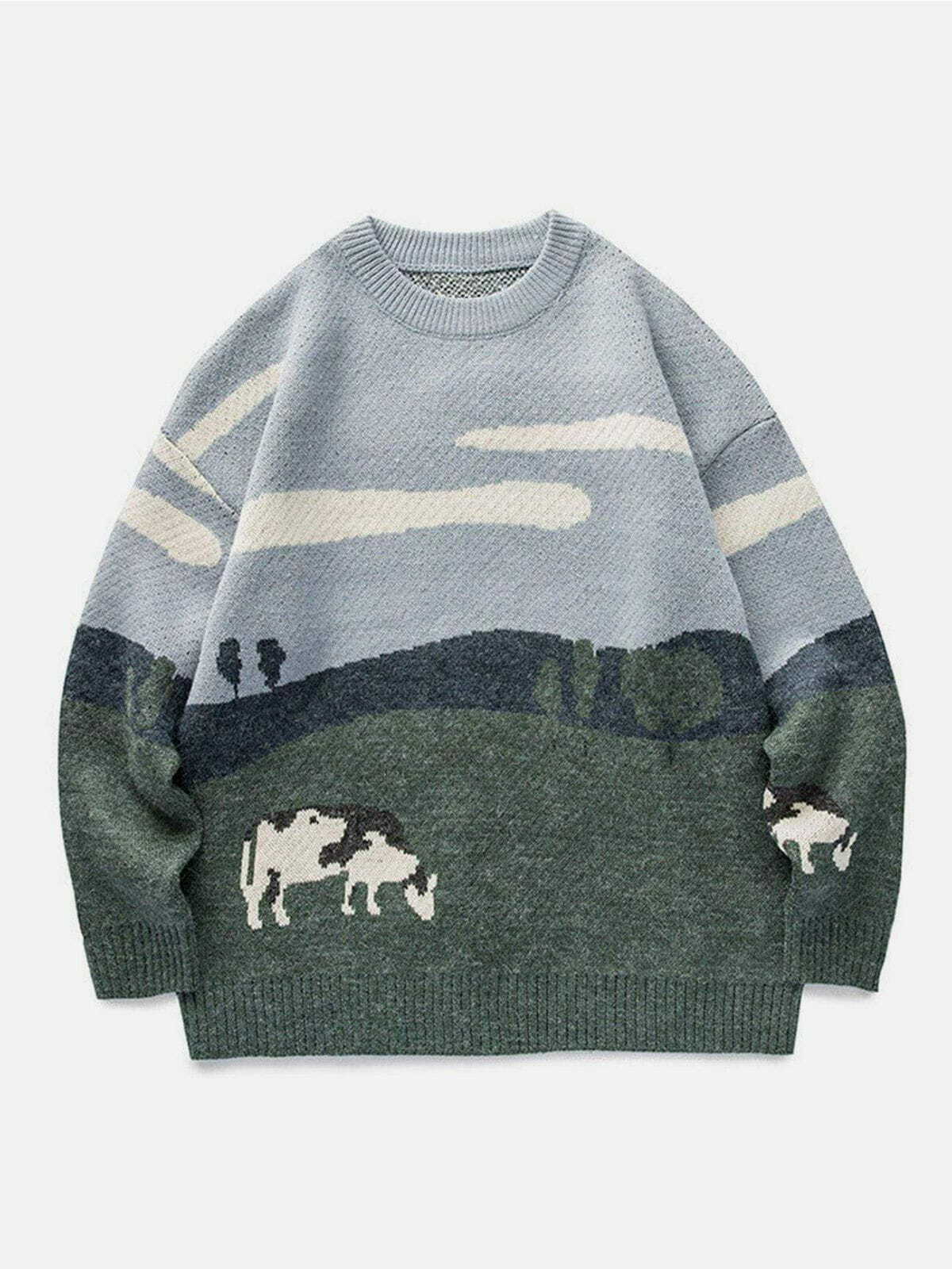 vintage cow print sweater   chic & youthful aesthetic 5522