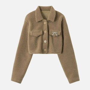 vintage deer fleece suit   chic & cozy winter essential 2130