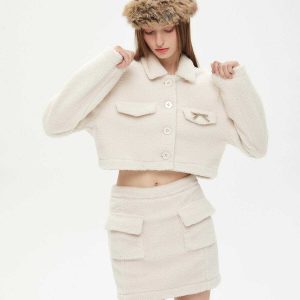 vintage deer fleece suit   chic & cozy winter essential 5820