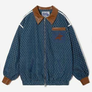 vintage denim jacquard jacket   chic urban streetwear 3366