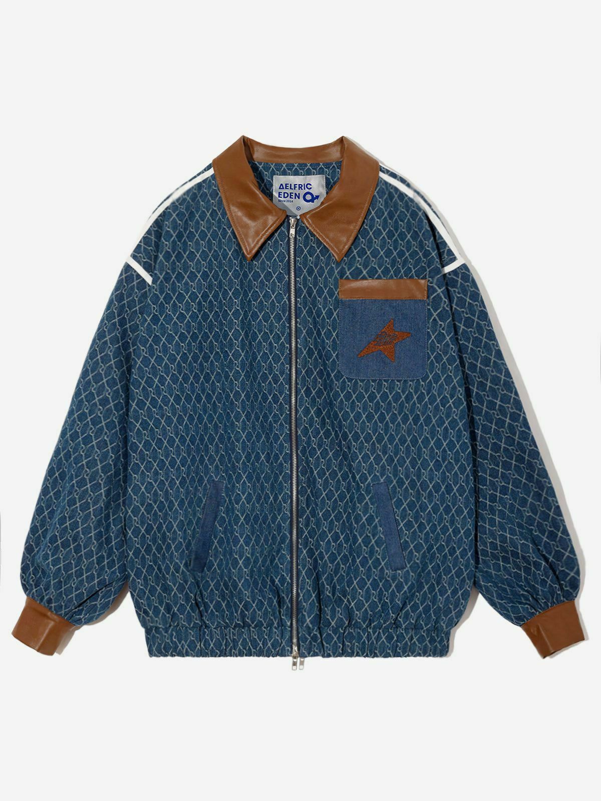 vintage denim jacquard jacket   chic urban streetwear 3366