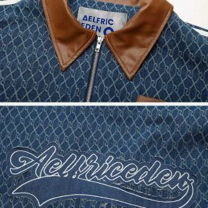 vintage denim jacquard jacket   chic urban streetwear 7742