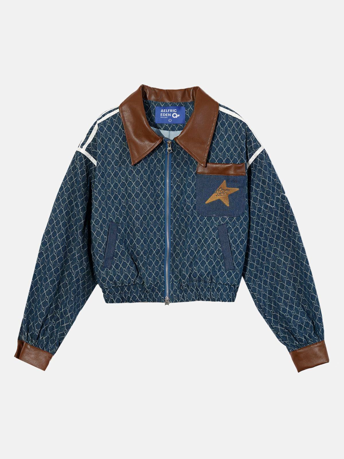 vintage denim jacquard jacket cropped & chic style 1658