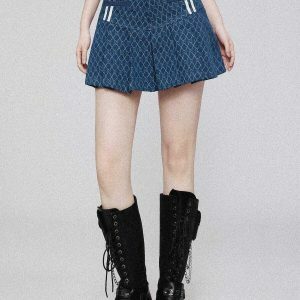 vintage denim jacquard skirt   chic retro streetwear look 6013