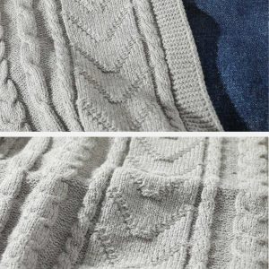 vintage denim patchwork sweater   chic urban appeal 2851