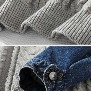 vintage denim patchwork sweater   chic urban appeal 7639