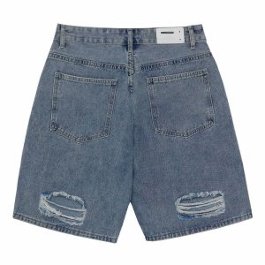 vintage denim shorts with edgy holes youthful streetwear 4358