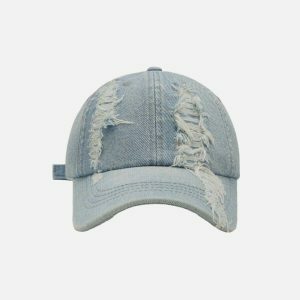 vintage distressed fringe cap   edgy urban streetwear icon 3081