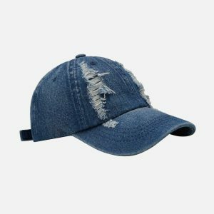 vintage distressed fringe cap   edgy urban streetwear icon 8668