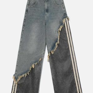 vintage distressed patchwork jeans   edgy urban style 1505