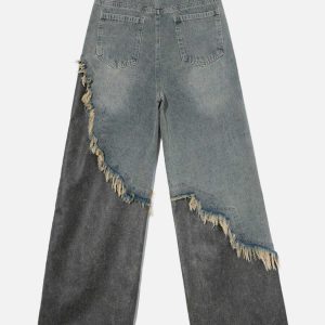 vintage distressed patchwork jeans   edgy urban style 4202