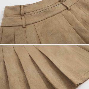 vintage double belt suede skirt   chic retro streetwear 7378