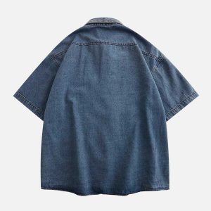 vintage embroidered denim shirt chic short sleeve design 2179