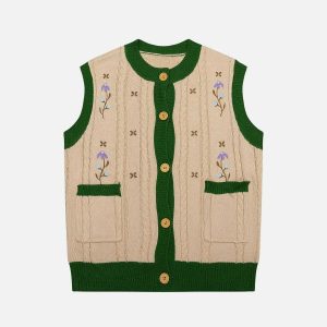 vintage embroidered vest youthful & chic streetwear piece 4783